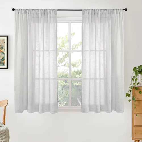 Miniatura 80 de BGment Cortinas de lino café de 30 pulgadas de largo para ventana pequeña, cortinas de media ventana beige semitransparentes ligeras con bolsillo