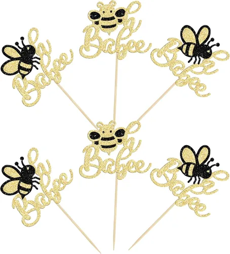 Miniatura 3 de 24 piezas de adornos para cupcakes de abejorro con purpurina Oh Babee Oh Baby para cupcakes, decoraciones para baby shower con tema de abejas