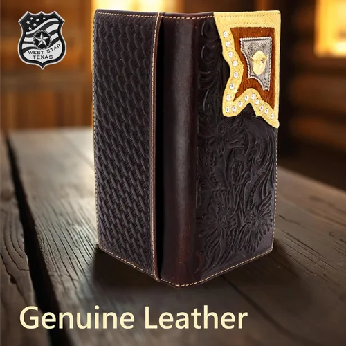 Miniatura 3 de Cartera Western para hombre - Cartera de piel auténtica con incrustaciones y concho (café)