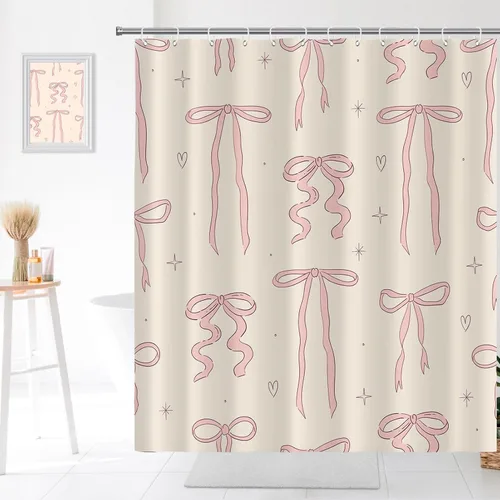Miniatura 13 de Decoración de baño hippie retro, cortina de ducha de vaca y fresa, tela de poliéster impermeable, 72 x 72 pulgadas, albaricoque