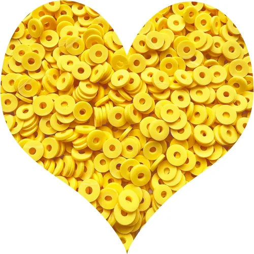 Miniatura 24 de 3000 cuentas redondas planas de polímero de vinilo Heishi para hacer joyas, mujeres, collares, pulseras y aretes (09-amarillo)