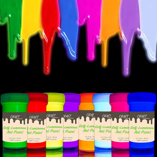 individuall CRAFT Craft - Pintura acrílica que brilla en la oscuridad, juego de 8 pinturas autoluminosas, pintura fosforescente, efecto brillante, 8