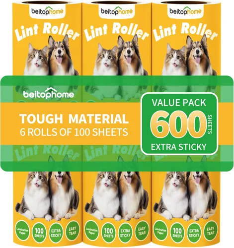 Rodillos de pelusa solamente, 600 hojas de rodillos de pelusa con papel resistente, ideal para la eliminación del pelo de perros y gatos, juego de
