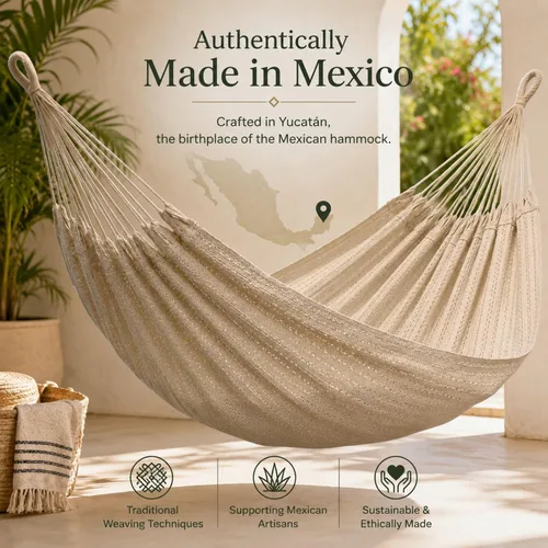 Miniatura 8 de Hamaca para 1-2 personas, capacidad de 475 libras, hamaca mexicana tejida a mano, 100% algodón suave, hamaca maya de 9.8 pies para patio, patio
