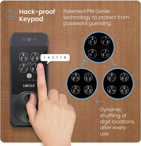 Miniatura 6 de Lockly Visage Zeno Series Smart Lock, Cerradura inteligente con reconocimiento facial y entrada sin llave por huellas dactilares, cerrojo Negro mate
