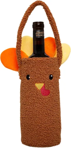 Miniatura 16 de Pearhead Soporte para botella de vino fantasma de Halloween, bolsa de regalo reutilizable de sherpa de felpa con cara sonriente y asa - Lindo regalo