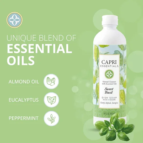Miniatura 2 de CAPRI ESSENTIALS Jabón líquido para platos, suministros de limpieza naturales para el hogar, detergente aromático para platos a base de plantas