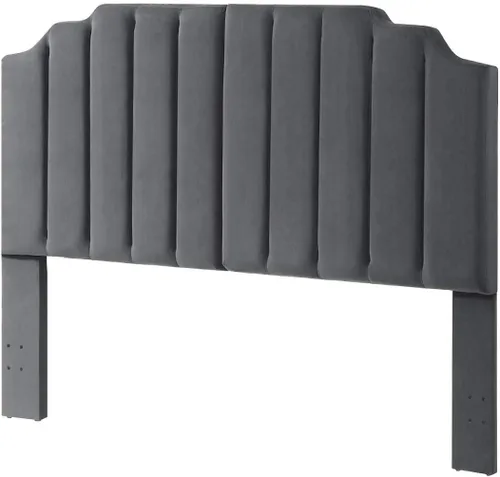 Miniatura 4 de 24KF - Cabecera tapizada de terciopelo gris oscuro con botones, tamaño California King, diseño moderno de canales verticales con borde superior