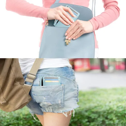 Miniatura 7 de Slim RFID - Soporte para tarjetas con sistema de bloqueo, billetera de cuero de bolsillo frontal minimalista para mujer