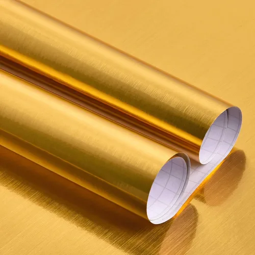 WENMER Papel tapiz dorado metálico para despegar y pegar de 17.71 x 590 pulgadas, papel de contacto con aspecto de metal cepillado, decoración