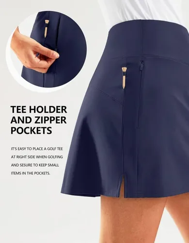 Miniatura 3 de SANTINY Falda pantalón de golf de 16 pulgadas para mujer, bolsillos con cremallera, falda de tenis de cintura alta para mujer, falda deportiva