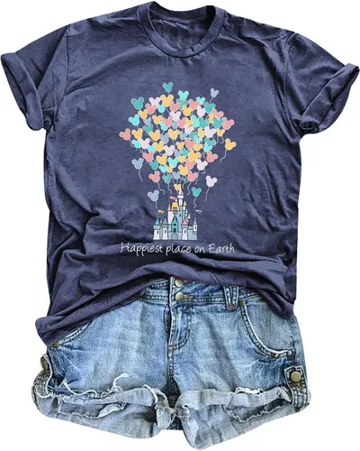 Camisas mágicas para mujer, camisa Magic Kingdom, camiseta de manga corta con el lugar más feliz de la tierra, camiseta de vacaciones familiares