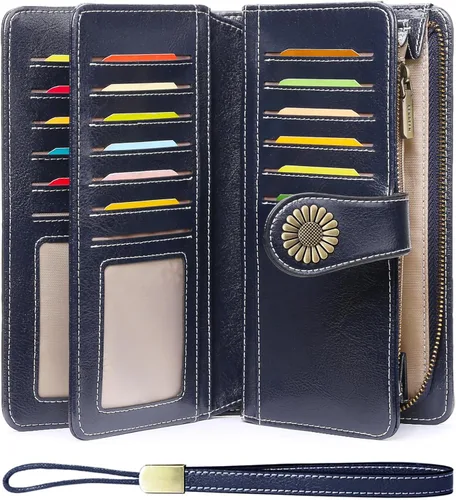 Miniatura 20 de SENDEFN Billeteras de cuero para mujer, tarjetero de crédito con bloqueo RFID, pulsera de gran capacidad with RFID Blocking, Large Capacity