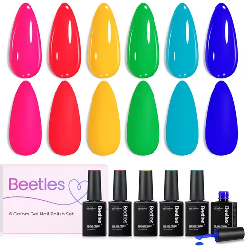 Miniatura 23 de Beetles - Juego de esmaltes de uñas de gel Jelly de 6 colores, tonos nude, rosa, marrón, con brillo y efecto de glitter, kit de esmaltes de gel
