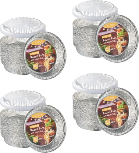 Miniatura 8 de CURTA Sartenes redondos de papel de aluminio de 8 pulgadas con tapas transparentes, resistentes, ideales para asar, hornear, almacenamiento, asar