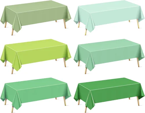 Miniatura 52 de Mantel rectangular de la serie azul y verde, 4 piezas, 54 x 72 pulgadas, color sólido, impermeable y a prueba de derrames, mantel de plástico