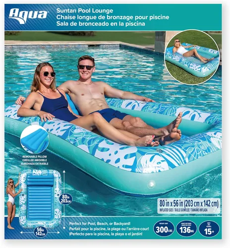 Miniatura 7 de Aqua Inflatable Tanning Pool Lounger, Premium Pool Float with Cupholders and Removeable Pillow for Relaxation and Fun