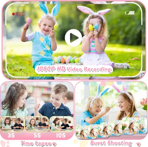 Miniatura 4 de Cámara para niños de CHAKEYAKE, cámara digital para niños pequeños con lente de zoom giratorio, pantalla grande de 3.5”, cámara de juguete de 1080P