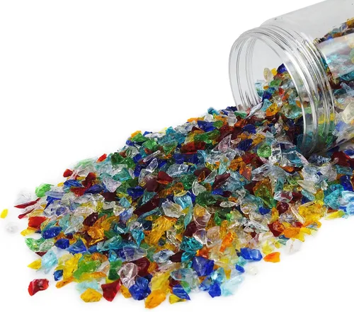 Miniatura 18 de TWINKLING Purpurina de Vidrio Triturado de Alto Brillo, Vidrio Roto, Piedras de Cristal de Fuego para Chimenea, Arte de Resina DIY, Manualidades