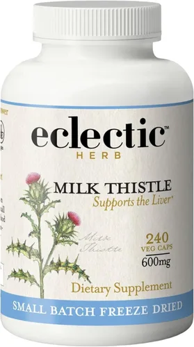 Eclectic Institute Cardo mariano crudo liofilizado sin OMG | con silimarina para apoyo hepático - Desintoxicación, limpieza y mantenimiento | 240 CT