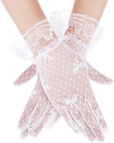 SATINIOR Ladies Lace Gloves for Women Tea Party Elegant Mesh Dress up Gloves for Halloween Prom Cosplay Opera Parties Wedding