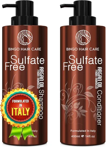 Juego de champú y acondicionador de aceite de argán marroquí - Sin sulfatos, cuidado hidratante antifrizz para mujeres - Tratamiento hidratante