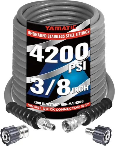 Miniatura 10 de YAMATIC Manguera de lavado a presión de 3/8 pulgadas, 50 pies, 4200 PSI, acero inoxidable 304 giratorio de conexión rápida con adaptadores M22