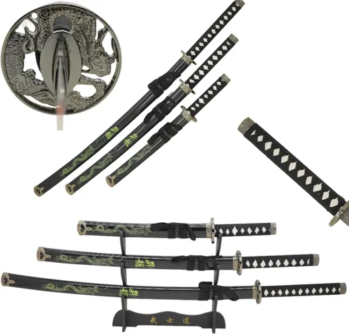 Miniatura 14 de Snake Eye Tactical Juego de katana samurái de 3 piezas con diseño de dragón de dos tonos