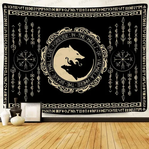 Miniatura 18 de Tapiz de los vikingos nórdicos, franela suave grande de 60 x 51 pulgadas, símbolo Vegvsir gemelos dragones, runa celta escandinava, tapiz