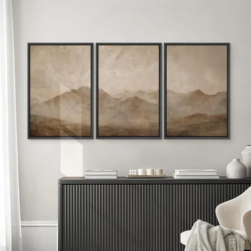 Miniatura 667 de SIGNWIN Lienzo enmarcado para pared, arte con pinceladas de flujo neutro en tonos beige abstractos, ilustraciones, arte moderno, decorativo