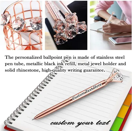 Miniatura 3 de 10 bolígrafos personalizados a granel con diamante, recuerdos de boda, recuerdos grabados con nombre, logotipo, texto para negocios, fiestas