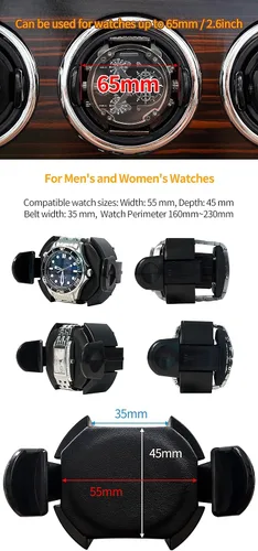 Miniatura 4 de Oryx - 6 bobinadoras de reloj para relojes automáticos, caja de reloj giratoria de madera, 15 modos de rotación, vitrina con luz LED, motor Mabuchi