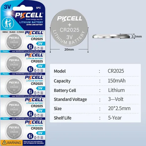 Miniatura 2 de PKCELL CR 2025 Baterías CR2025 3V Batería de litio (paquete de 5)