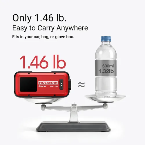 Miniatura 4 de Arrancador de batería Hulkman Alpha, Rojo Ultra, Arrancador de 1000 A, 37 Wh, ligero, elegante, caja de arranque de 12 V con cables de puente