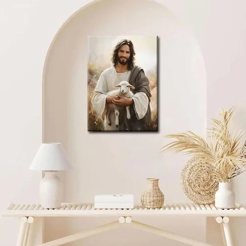 Miniatura 9 de Arte de pared en lienzo de Jesús y Cordero Jesús salva al cordero perdido Decoración de pared Imágenes Pintura de Cordero de Dios Pósters