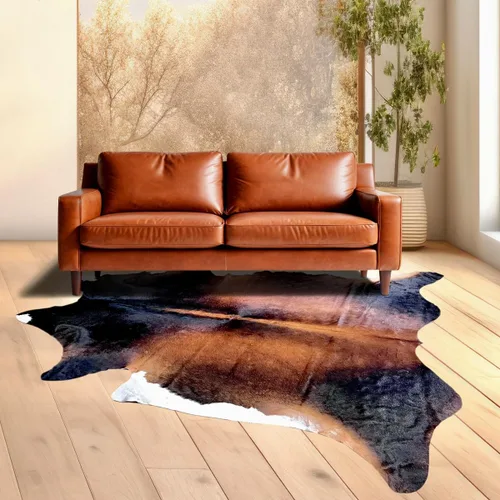 Miniatura 9 de bonanza leathers Alfombra de piel de vaca tricolor genuina de 6 x 7 pies, piel de vaca natural, apta para niños y mascotas, decoración de lujo