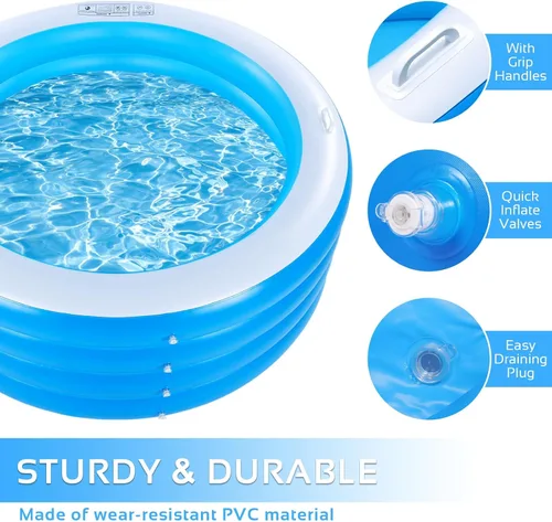 Miniatura 7 de Piscina inflable, piscina inflable redonda grande de 70 x 30 pulgadas con asas, piscina familiar, fiesta acuática de verano, al aire libre, patio