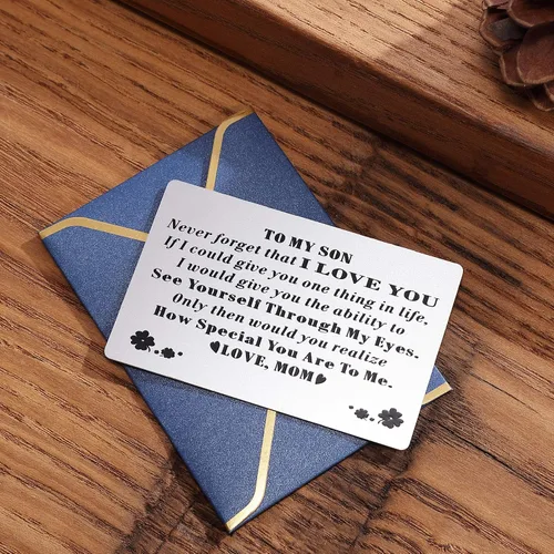 Miniatura 6 de FeiYen Carteras con mensaje grabado personalizado para tarjetas personalizadas para hijo de mamá madre Te amo Despliegue de graduación
