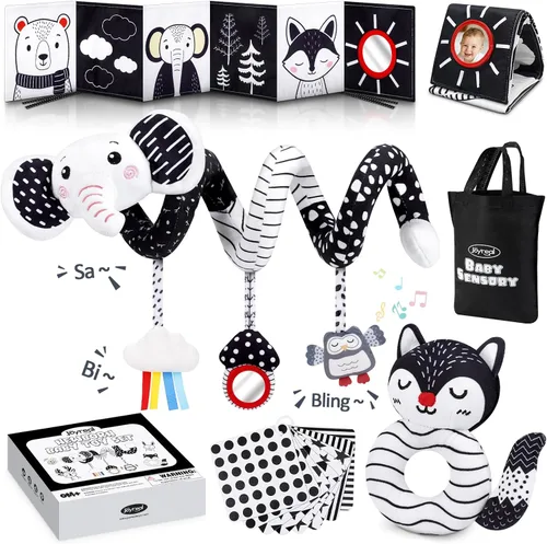 Miniatura 8 de Joyreal Juguetes sensoriales de alto contraste para recién nacidos, juguetes sensoriales para bebés en blanco y negro con juguetes para asiento
