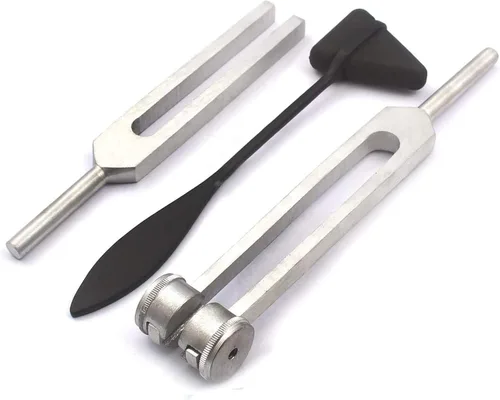 Juego de 3 horquillas de afinación sensorial de aluminio C 128 512 + martillo de percusión Taylor Maza táctico completo negro ODM