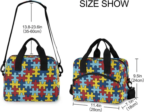 Miniatura 3 de Bolsas de almuerzo coloridas de conciencia sobre el autismo para mujeres y hombres, lonchera aislada reutilizable, correas de hombro ajustables