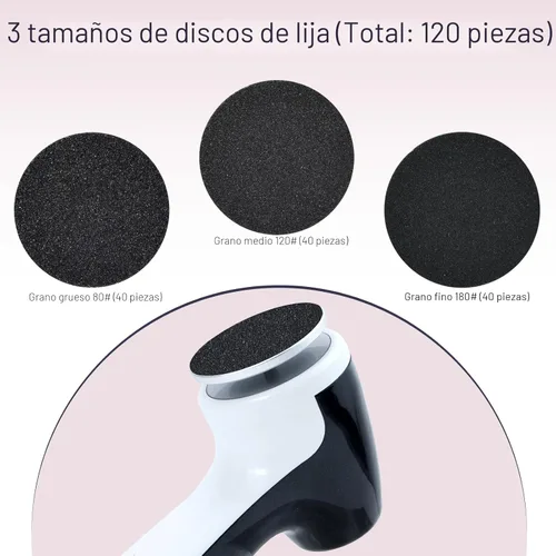 Miniatura 5 de AprElm-E7 Removedor de callos eléctrico recargable para pies con discos de papel de lija de 120 piezas en 3 tamaños, lima eléctrica para pies