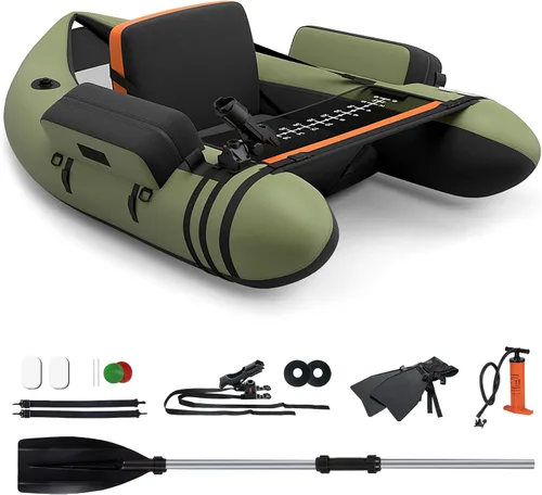 Miniatura 11 de GYMAX Tubo flotador de pesca, barco de pesca inflable de 350 libras con paleta, bomba, aletas, estatores de anzuelos, regla de pescado, bolsillos