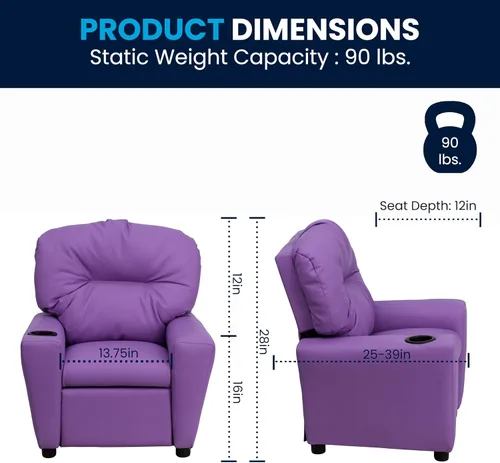 Miniatura 2 de Flash Furniture Chandler LeatherSoft - Silla reclinable para niños con portavasos y reclinable de seguridad, silla reclinable contemporánea