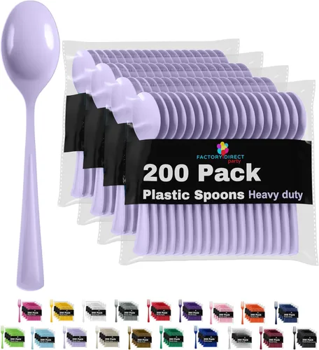Miniatura 23 de Party Solids - Cubertería de plástico resistente, 200 piezas, cucharas desechables de plástico amarillas, cubiertos, cubiertos Amarillo