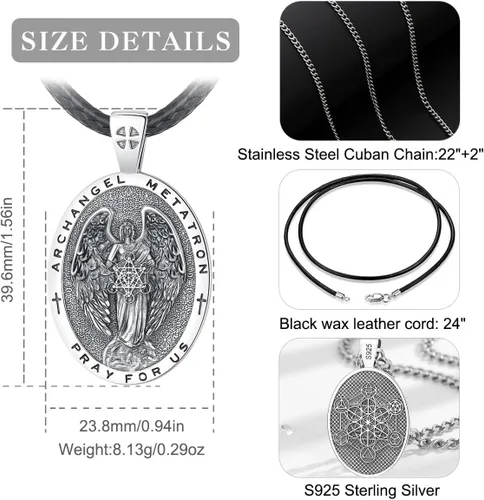 Miniatura 93 de EUDORA Collar de plata de ley 925, San Cristóbal y San Benito, San Miguel, Virgen María, San Judas Tadeo, Cruz de Buen Pastor y Arcángel, Medalla