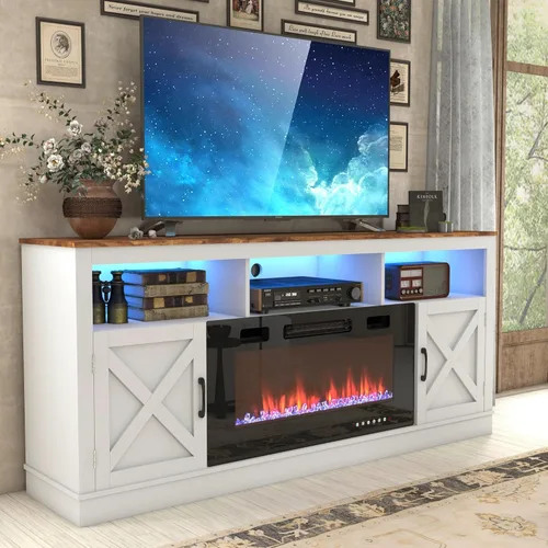 Miniatura 7 de jiteentarou Soporte de TV con chimenea de granja para TV de 70/75/80 pulgadas, centro de entretenimiento de 32 pulgadas de alto con chimenea Blanco