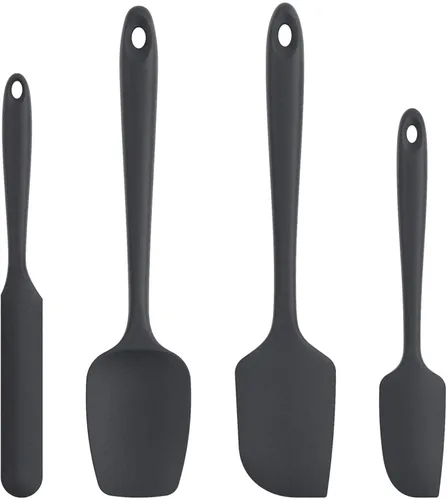 Juego de espátulas de silicona antiadherentes para cocinar, hornear y mezclar, resistentes al calor, aptos para lavavajillas, color negro, juego de 4