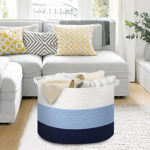 Miniatura 6 de MEGASKET Cesta grande de juguetes para niños, cesta tejida suave de cuerda de algodón de 22" x 14", cesta de almacenamiento para juguetes para Azul