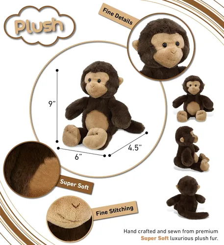 Miniatura 3 de DolliBu Peluche de mono – Animal de peluche súper suave, lindo peluche marrón de vida silvestre, adorable juguete de peluche esponjoso para niños